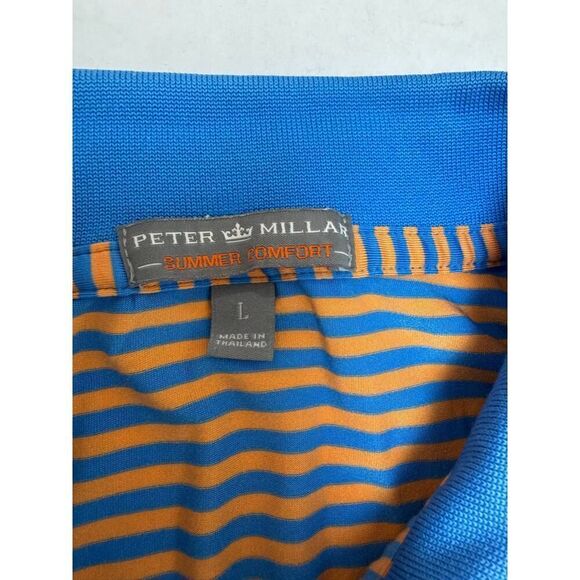 Peter Millar Summer Comfort Orange Blue Striped Polo Shirt Golf - Size Large - Picture 7 of 10